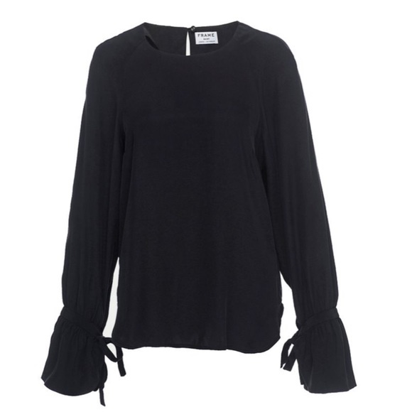 Excellent condition, FRAME Voluminous Cuff Silk Blouse - Black - Picture 3 of 6